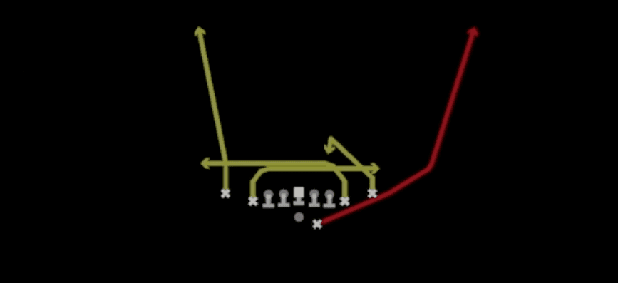 Play diagram for Mesh Spot from Shotgun Deuce Close in Madden 27