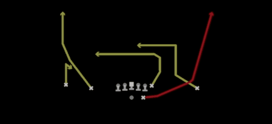 Play diagram for Fade HB Wheel from Shotgun Doubles in Madden 27