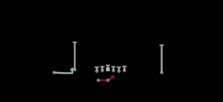 Play diagram for Mtn HB Sweep from Shotgun Doubles Flex Wk Swap in Madden 27