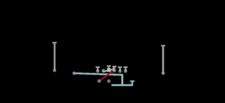 Play diagram for Boomerang 0 1 Trap from Shotgun Doubles HB Wk in Madden 27