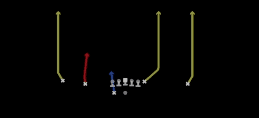 Play diagram for Four Verticals from Shotgun Doubles HB Wk in Madden 27