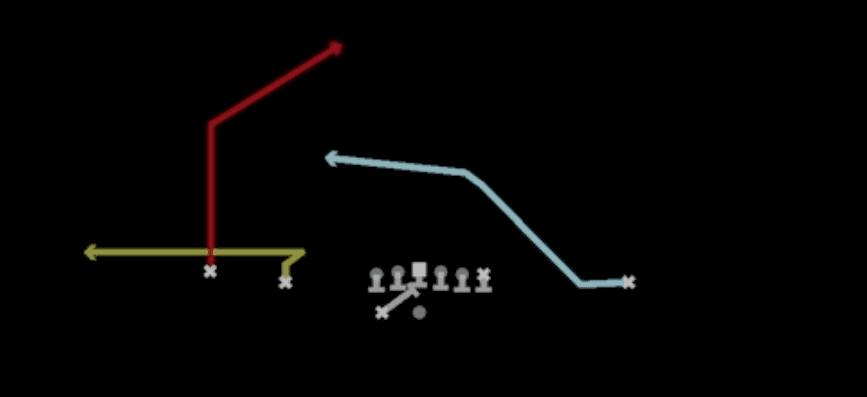 Play diagram for Mtn PA Cross from Shotgun Doubles HB Wk in Madden 27