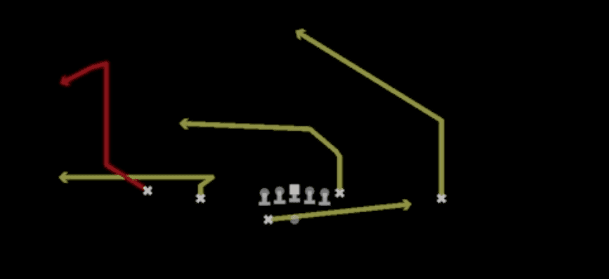 Play diagram for PA Read from Shotgun Doubles HB Wk in Madden 27
