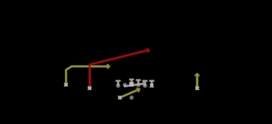 Play diagram for RPO Peek Slant from Shotgun Doubles HB Wk in Madden 27