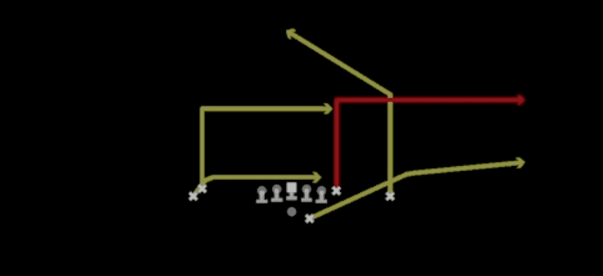 Play diagram for Flood Drive from Shotgun Doubles Hip in Madden 27
