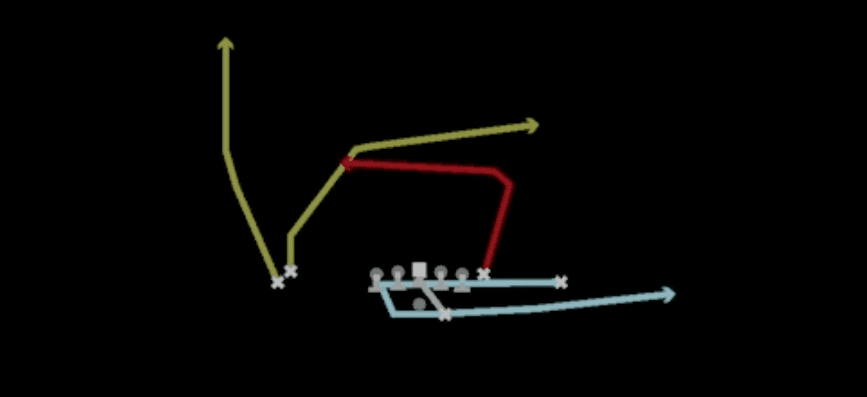 Play diagram for Mtn PA Spinner from Shotgun Doubles Hip in Madden 27