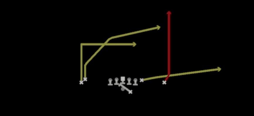 Play diagram for PA Go Slot Cross from Shotgun Doubles Hip in Madden 27
