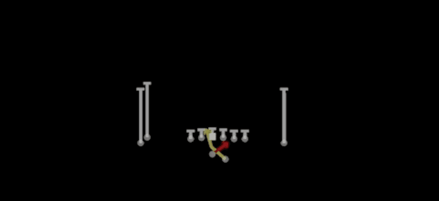 Play diagram for Read Option from Shotgun Doubles Hip in Madden 27