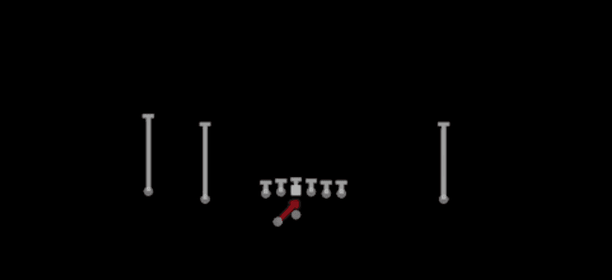 Play diagram for Inside Zone from Shotgun Doubles Offset Wk in Madden 27