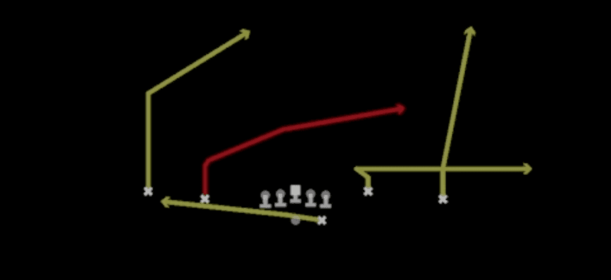 Play diagram for PA Read from Shotgun Doubles Y-Flex in Madden 27