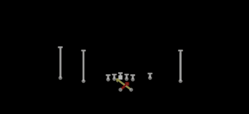 Play diagram for Read Option from Shotgun Doubles Y-Flex in Madden 27