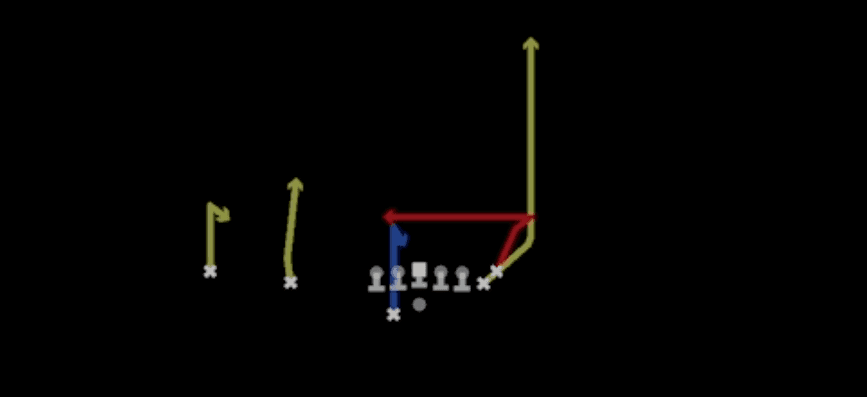 Play diagram for Pivot In Seams from Shotgun Doubles Y Off Nasty in Madden 27