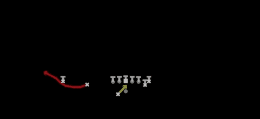 Play diagram for RPO Zone Read Bubble from Shotgun Doubles Y Off Nasty in Madden 27