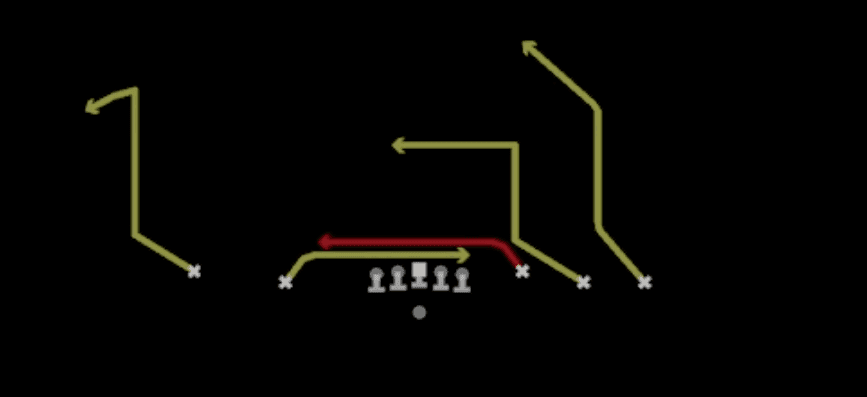 Play diagram for Inside Cross from Shotgun Empty Base in Madden 27