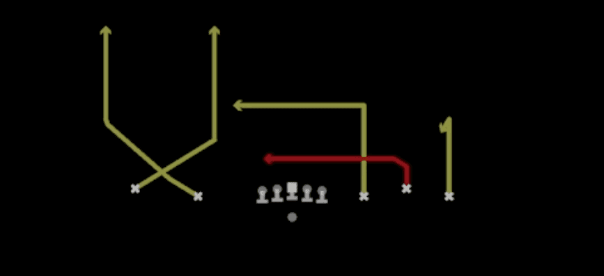Play diagram for Drive Switch Seams from Shotgun Empty Base Trio in Madden 27