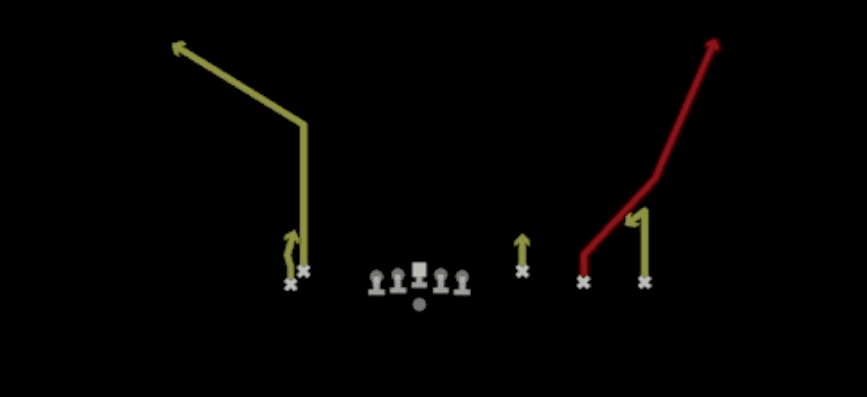 Play diagram for Shock Slot Option from Shotgun Empty Trey Stack in Madden 27