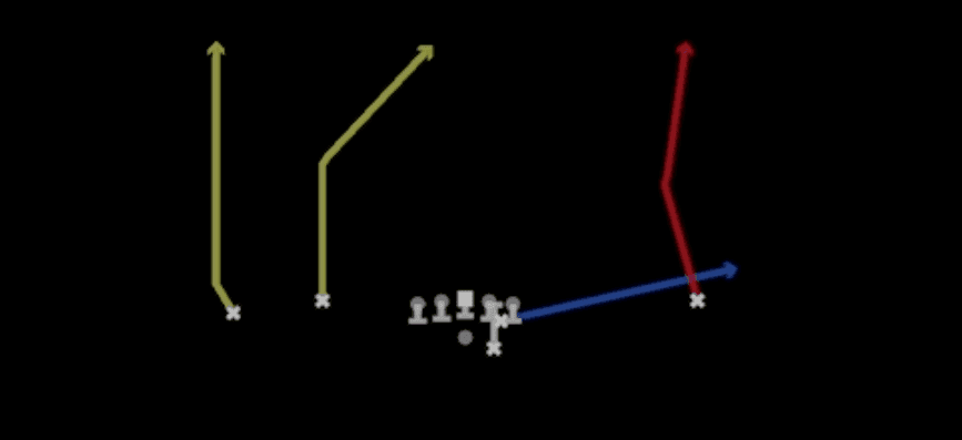 Play diagram for PA Pack Seams from Shotgun Normal Flex Wing in Madden 27