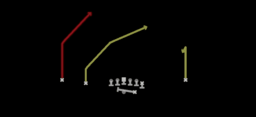 Play diagram for PA QB Choice from Shotgun Normal Y Off in Madden 27