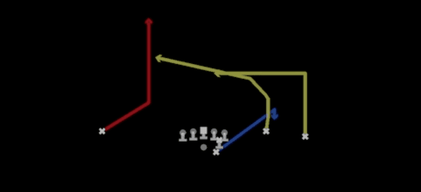 Play diagram for X Seam from Shotgun Open Flex in Madden 27