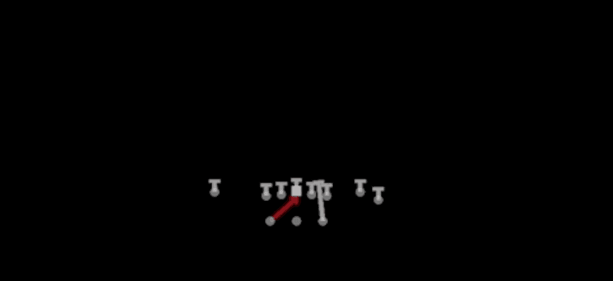 Play diagram for HB Gut from Shotgun Split Close in Madden 27