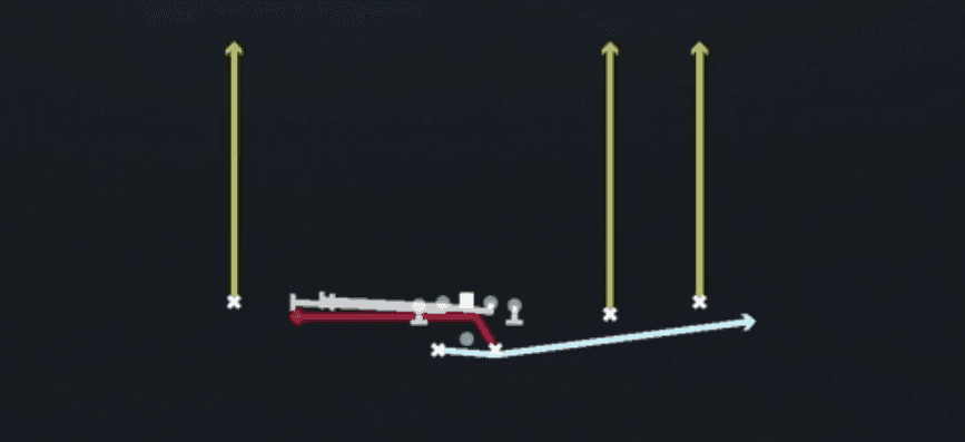 Play diagram for HB Cross Screen from Shotgun Split Slot Offset in Madden 27