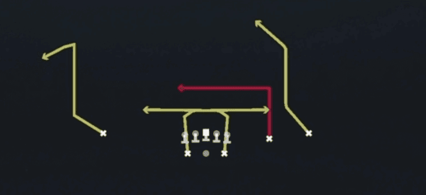 Play diagram for Backs Cross from Shotgun Split Slot Open in Madden 27