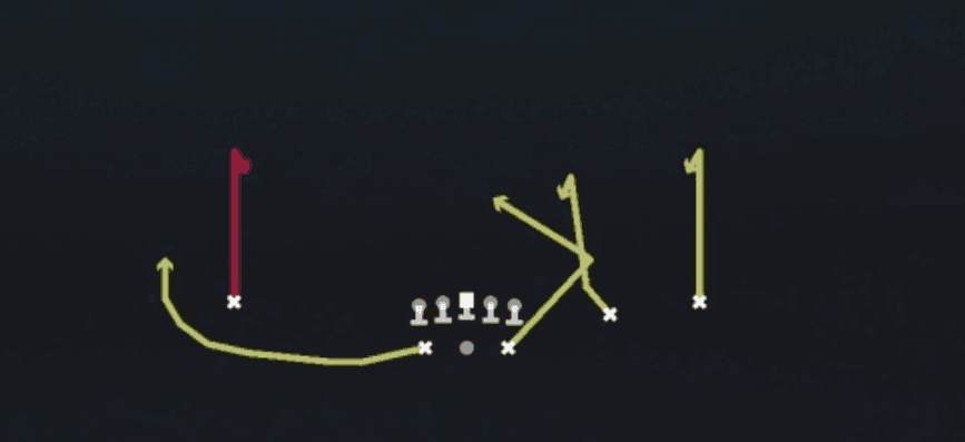 Play diagram for Deep Curls from Shotgun Split Slot Open in Madden 27