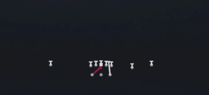 Play diagram for HB Gut from Shotgun Split Slot Open in Madden 27