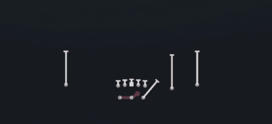 Play diagram for HB Off Tackle from Shotgun Split Slot Open in Madden 27