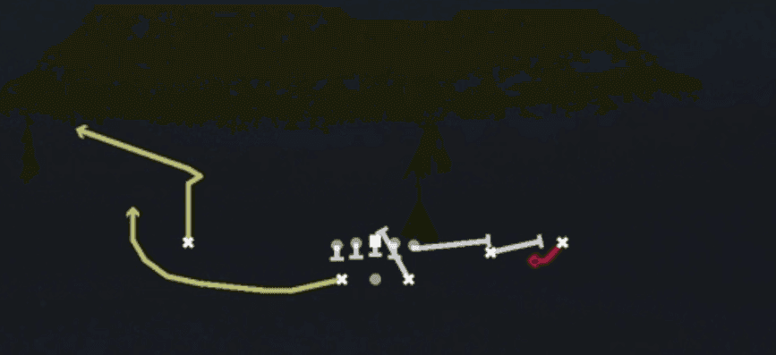 Play diagram for WR Screen from Shotgun Split Slot Open in Madden 27