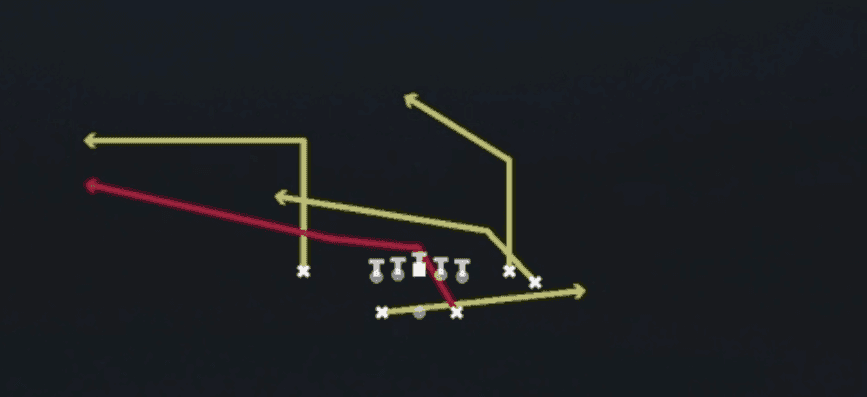 Play diagram for PA Slide from Shotgun Split WR Backfield in Madden 27