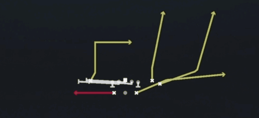 Play diagram for Slip Screen Lt from Shotgun Split WR Backfield in Madden 27