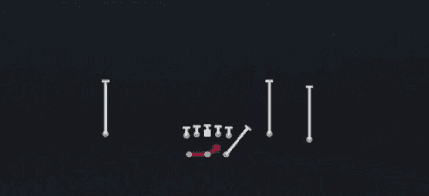 Play diagram for HB Off Tackle from Shotgun Split Y-Flex in Madden 27