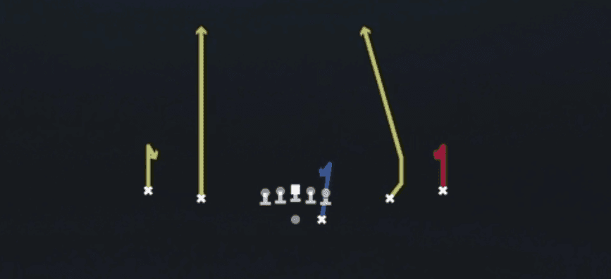 Play diagram for Hitch Seam from Shotgun Spread in Madden 27