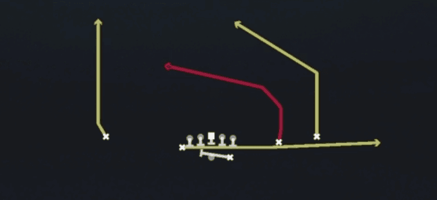 Play diagram for PA Slot Cross from Shotgun Spread in Madden 27