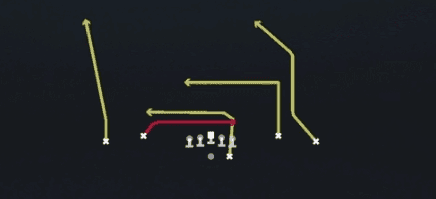 Play diagram for Inside Cross from Shotgun Spread Dbl Flex in Madden 27
