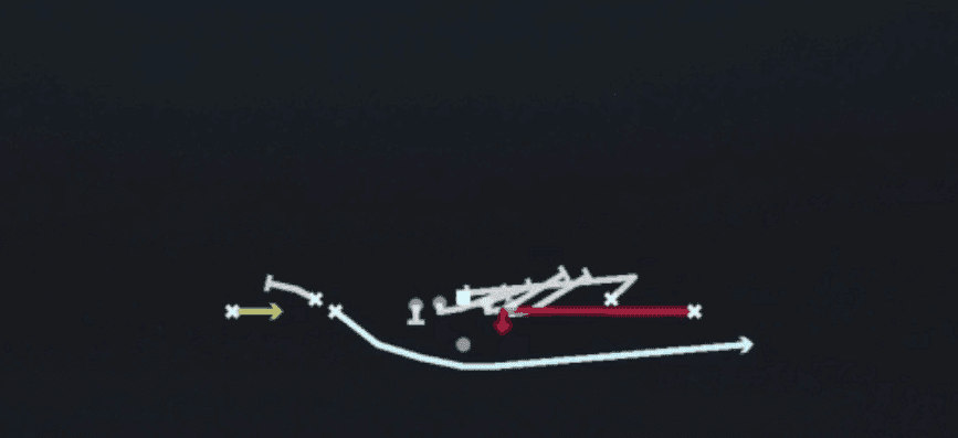 Play diagram for Mtn Fk Swing Mid Screen from Shotgun Spread Dbl Flex in Madden 27
