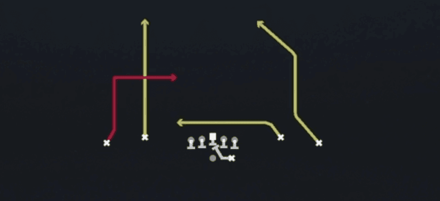 Play diagram for PA Dig from Shotgun Spread Dbl Flex in Madden 27