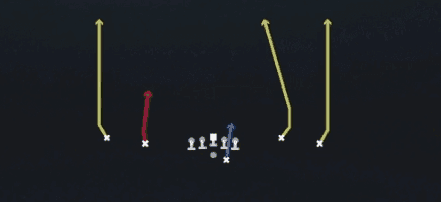 Play diagram for Four Verticals from Shotgun Spread Flex in Madden 27