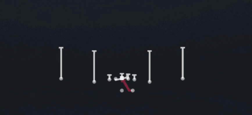 Play diagram for 0 1 Trap from Shotgun Spread Slots Close in Madden 27