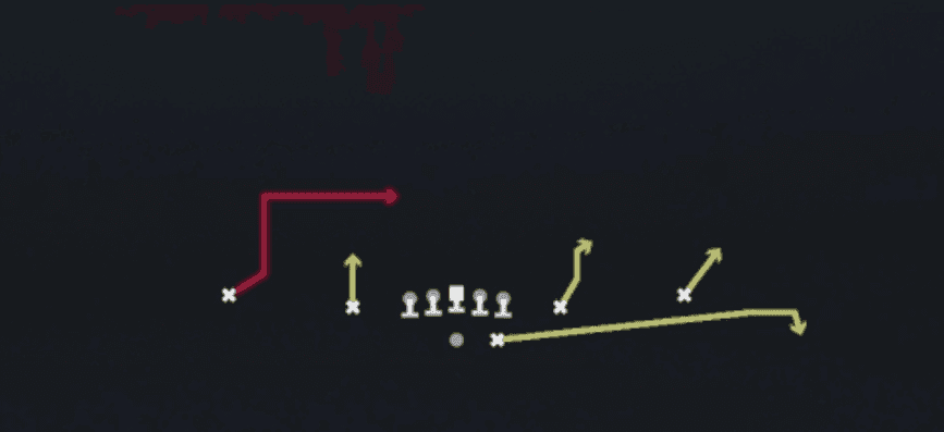 Play diagram for RNS 590 Z Replace from Shotgun Spread Slots Close in Madden 27