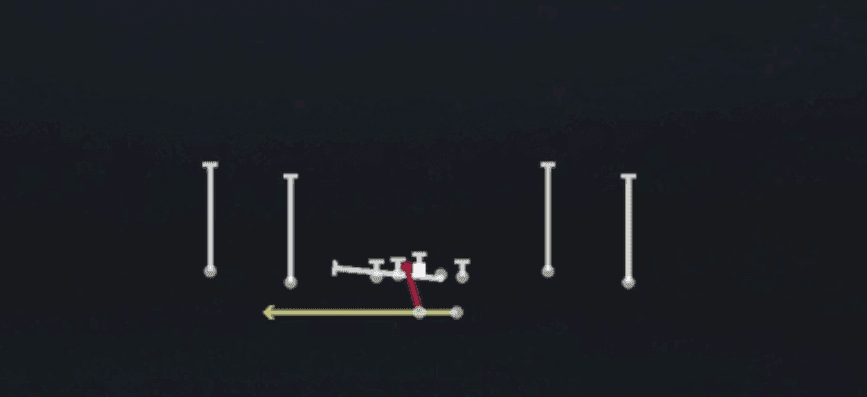 Play diagram for Inverted Veer from Shotgun Spread Y-Flex in Madden 27