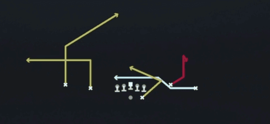 Play diagram for Mtn Shallow HB Angle from Shotgun Spread Y-Flex in Madden 27