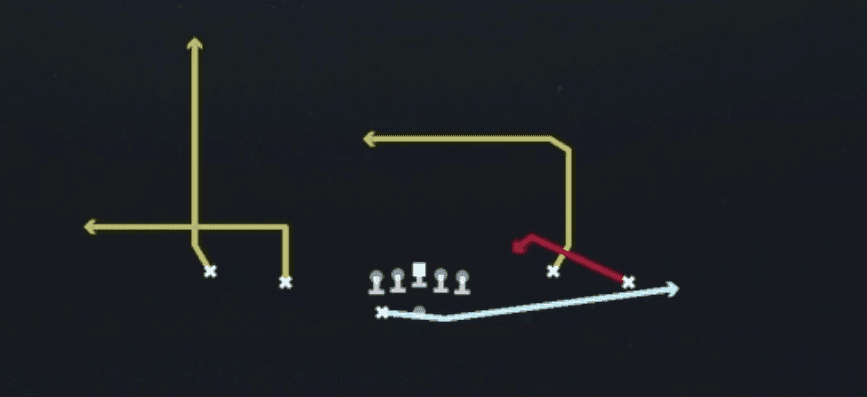 Play diagram for Mtn Spot Dig from Shotgun Spread Y-Flex Wk in Madden 27