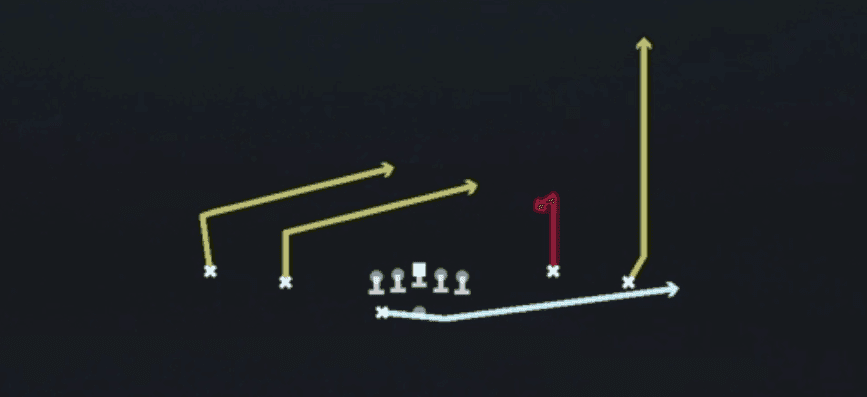 Play diagram for Mtn Y Stick from Shotgun Spread Y-Flex Wk in Madden 27