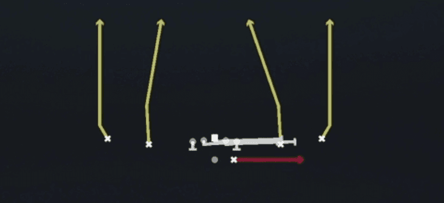 Play diagram for HB Slip Screen from Shotgun Spread Y-Slot in Madden 27