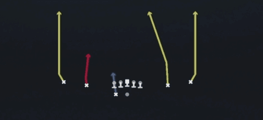 Play diagram for Four Verticals from Shotgun Spread Y-Slot Wk in Madden 27