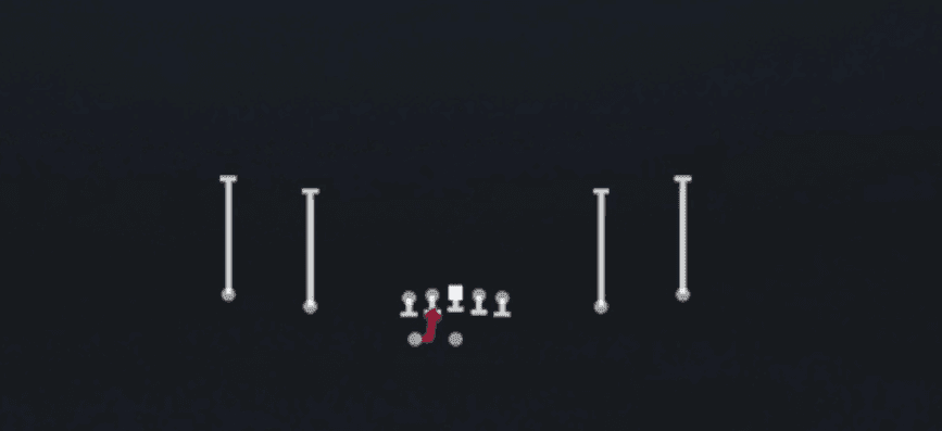 Play diagram for HB Mid Draw from Shotgun Spread Y-Slot Wk in Madden 27