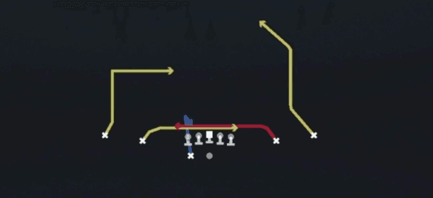 Play diagram for Inside Cross from Shotgun Spread Y-Slot Wk in Madden 27