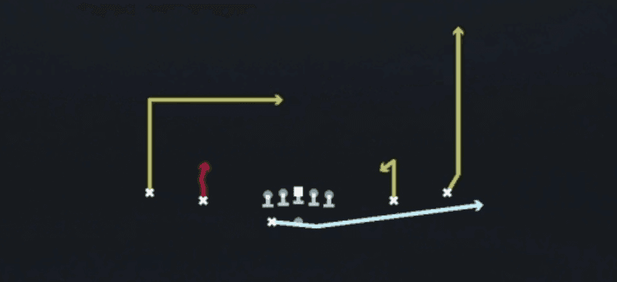 Play diagram for Mtn H Option from Shotgun Spread Y-Slot Wk in Madden 27